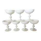 Vintage Portieux Vallerysthal French White Opaline Coupes, Set of 7 For Sale
