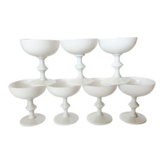 Vintage Portieux Vallerysthal French White Opaline Coupes, Set of 7 For Sale