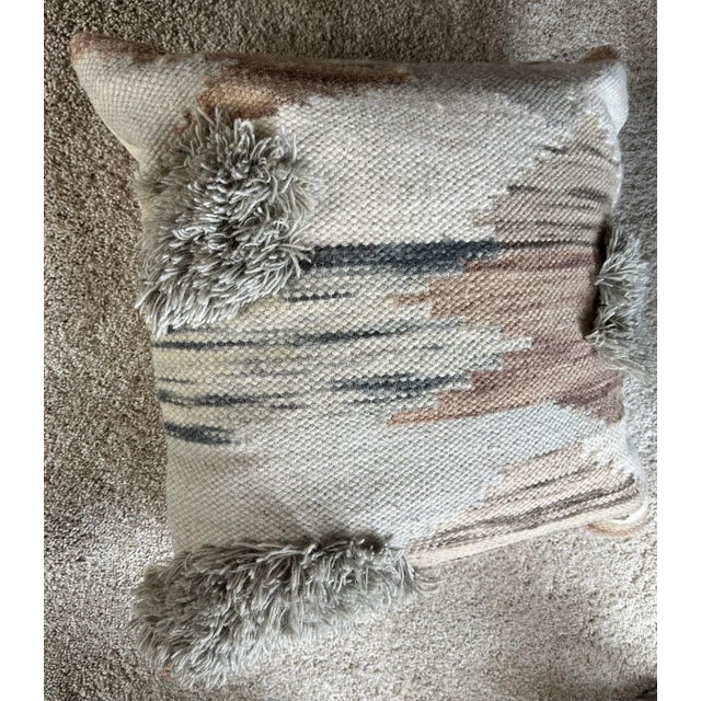 Contemporary Light Blue and Brown Fringe Pillows For Sale - Image 4 of 8