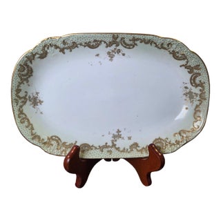 Antique Elite Works Limoges 10” Porcelain Serving Platter - Celadon Dotted Border & Gilded Scrolls For Sale