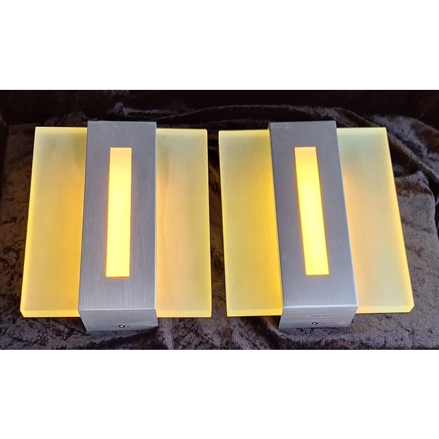 Vintage Wall Lamps with Metal Housing and Frosted Glass Blocks, 2000s, Set of 2 For Sale - Image 3 of 9