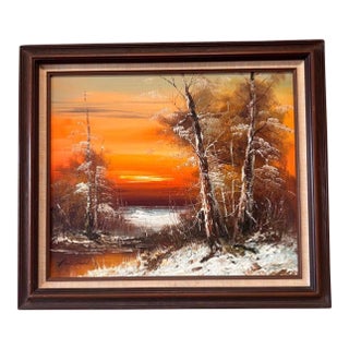 Vintage Mid Century Oil on Canvas Artwork For Sale