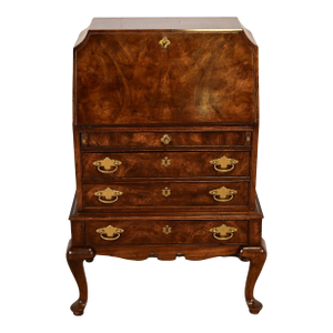 Queen Anne Burled Walnut Drop Front Secretary Desk by National Mt. Airy, Circa 1960s
