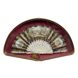Antique Napoleon III Fan Depicting Bucolic Scenes, France, 19th Century For Sale