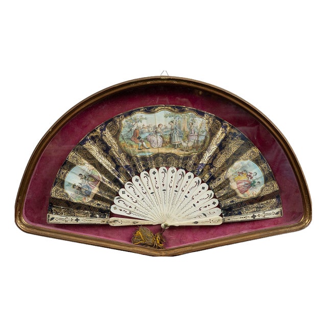 Antique Napoleon III Fan Depicting Bucolic Scenes, France, 19th Century For Sale