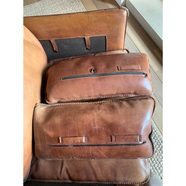 Pair Large-Scale French 1970s Cognac Saddle Leather Armchairs For Sale - Image 15 of 18