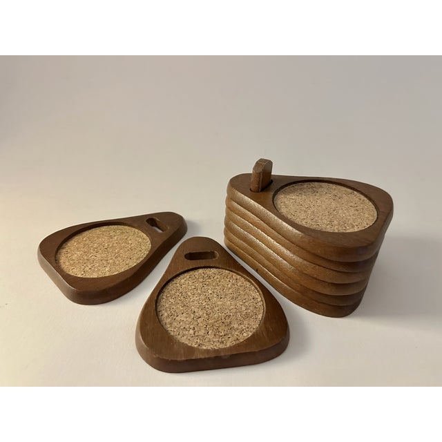 Mid 20th Century Scandinavian Teak & Cork Coasters With Stand - 8 pcs For Sale - Image 10 of 14