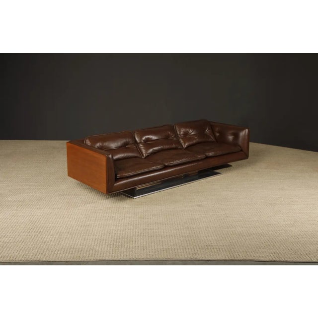 Warren Platner Warren Platner Walnut and Leather Floating Case Sofa for Lehigh Leopold, C. 1970 For Sale - Image 4 of 17