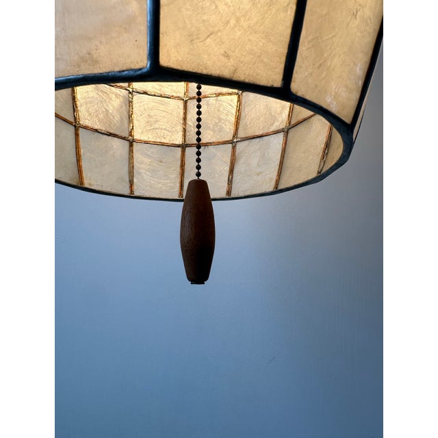 1970s Mid Century Capiz Shell Bullet Pendant Swag Lamp For Sale - Image 9 of 10