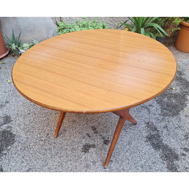 Round Wooden Dining Table, 1950s For Sale - Image 4 of 8