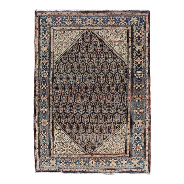 Antique Persian Sarouk Faraghan Rug With Midnight Field Design For Sale
