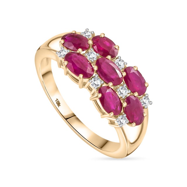 Ruby Red 18k Yellow Gold Ruby Ring With Diamond Wedding Ring Size 6 For Sale - Image 8 of 12