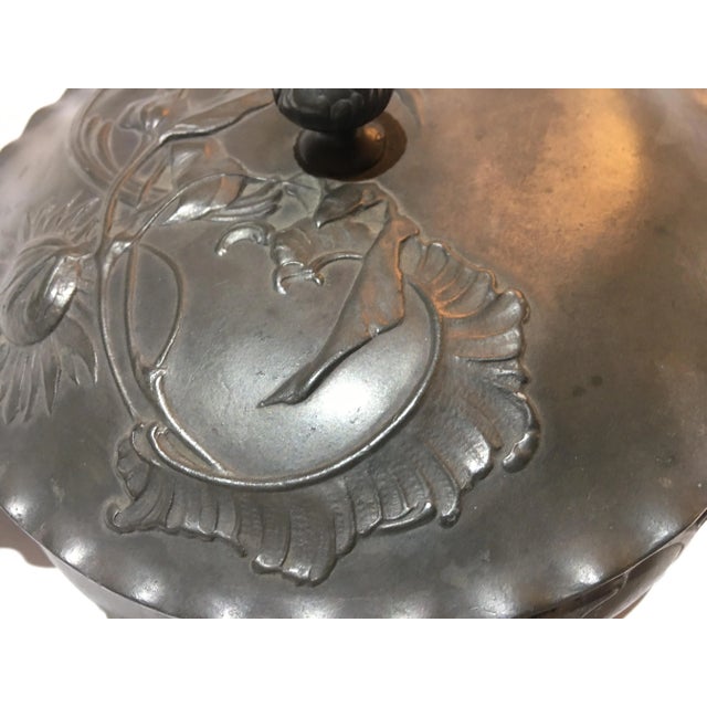 Gray Vintage Kayserzinn Art Nouveau Pewter Dish & Lid For Sale - Image 8 of 13