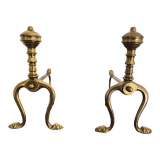 Pair of Handmade Italian Solid Brass Fireplace Andirons For Sale
