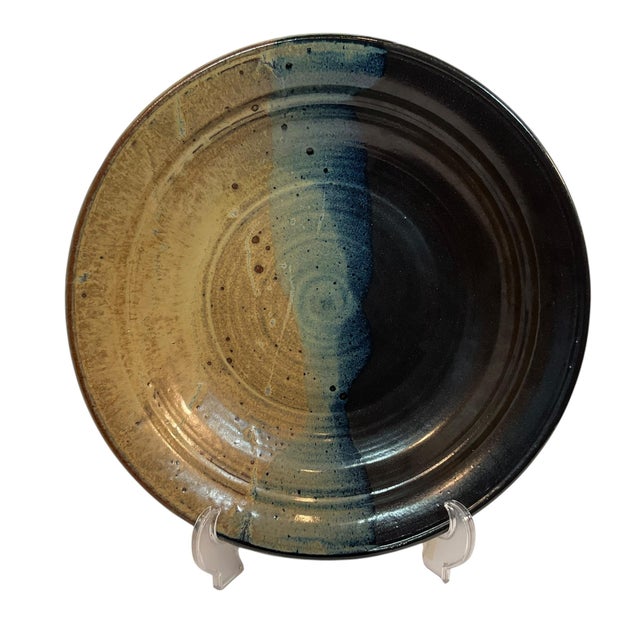 Tan Vintage Art Pottery Bowl Large 14.5” Stoneware Signed 2001 For Sale - Image 8 of 13