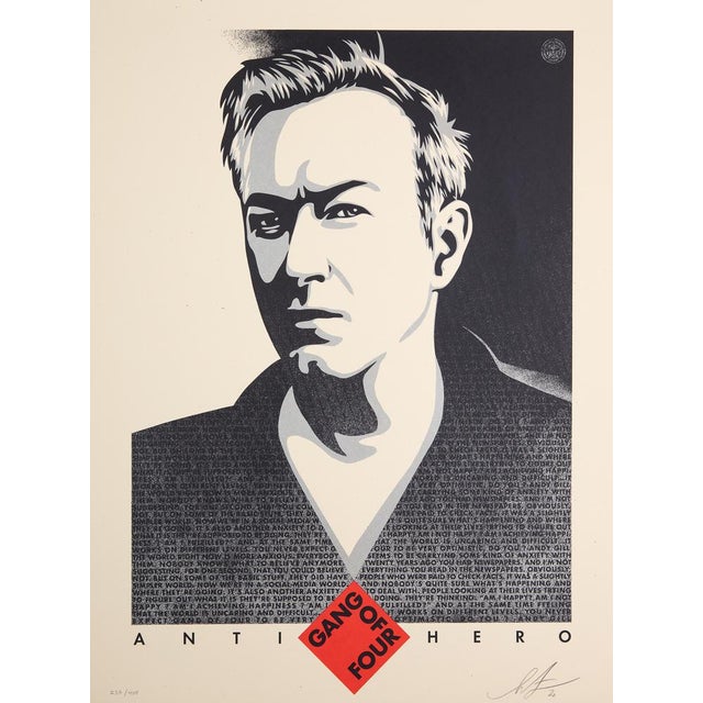 Shepard fairey aka obey giant (1970) andy gill, anti hero original color screen print signed and dated 2020 in pencil on...