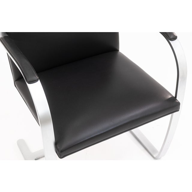 Set of 6 Mies Van Der Rohe for Knoll Brno Brushed Steel Black Leather Armchairs For Sale - Image 10 of 11