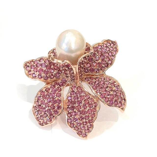 Bochic "Orient" Vintage Rodorite & Pearl Cocktail Ring Set In 18K Gold & Silver For Sale - Image 14 of 18