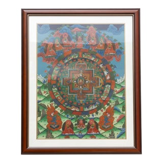 Framed Buddhist Mandala Tibetan Thangka For Sale