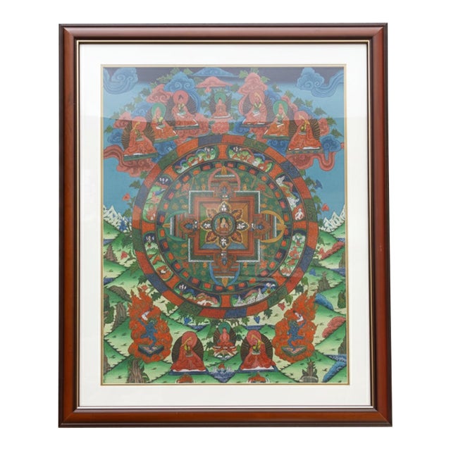 Framed Buddhist Mandala Tibetan Thangka For Sale