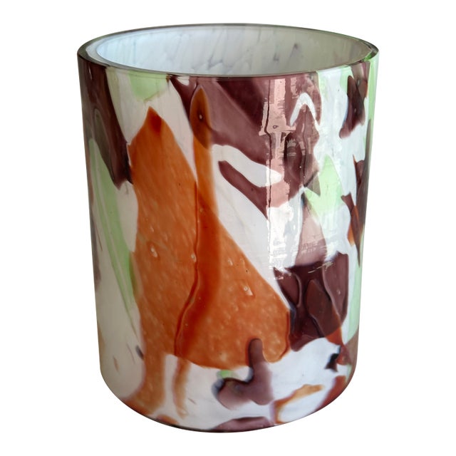 Stories of Italy Murano Nougat Green, Red and Orange Glass Vase For Sale