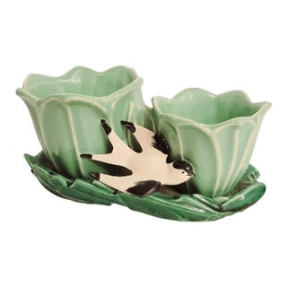 Vintage McCoy Green Double Planter Swallow Bird Flower Pot Planter For Sale