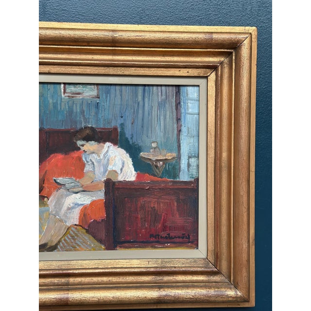 Mid 20th Century Lady Reading a Book, 1950s, Oil Painting on Canvas, Framed For Sale - Image 5 of 14