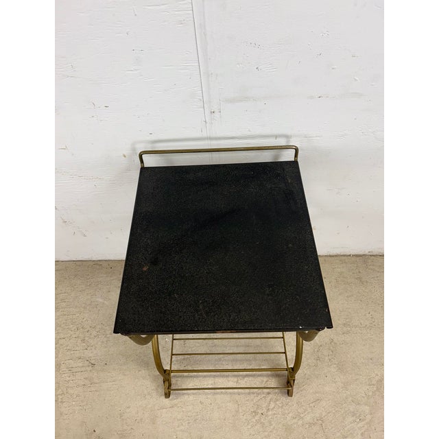 Mid Century Modern Petite Wheeled Bar Cart With Brass Accents For Sale - Image 4 of 12