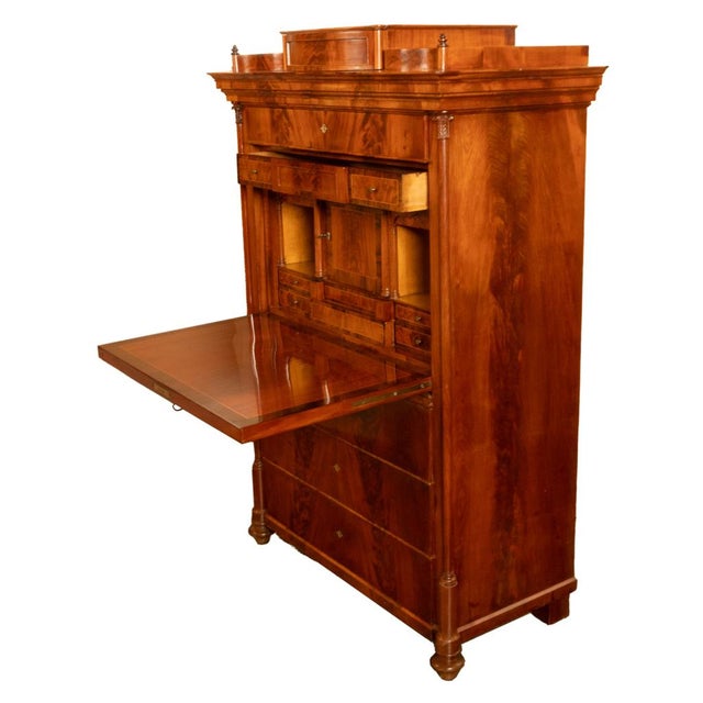 Antique Austrian Flame Mahogany Inlaid Rosewood Biedermeier Secretary Chest 1820 For Sale - Image 15 of 17