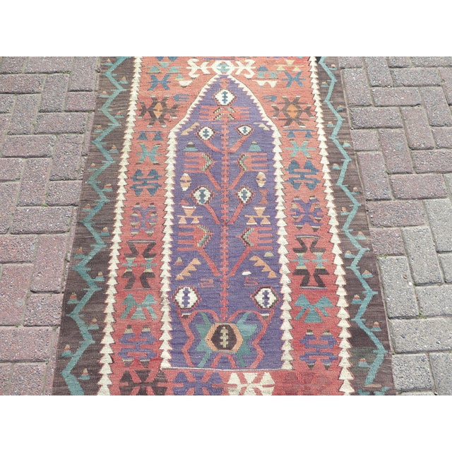 Mid-Century Modern Mid 20th Century Soft Pale Colors Small Handmade Turkish Kilim Area Rug For Sale - Image 3 of 11