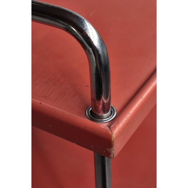 Functionalist Scandinavian Red Lacquered Steel Tube and Wood Serving Cart, 1930s For Sale - Image 6 of 18