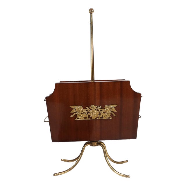 Magazine Rack with Messing Decorations and Feet, France, 1950s For Sale