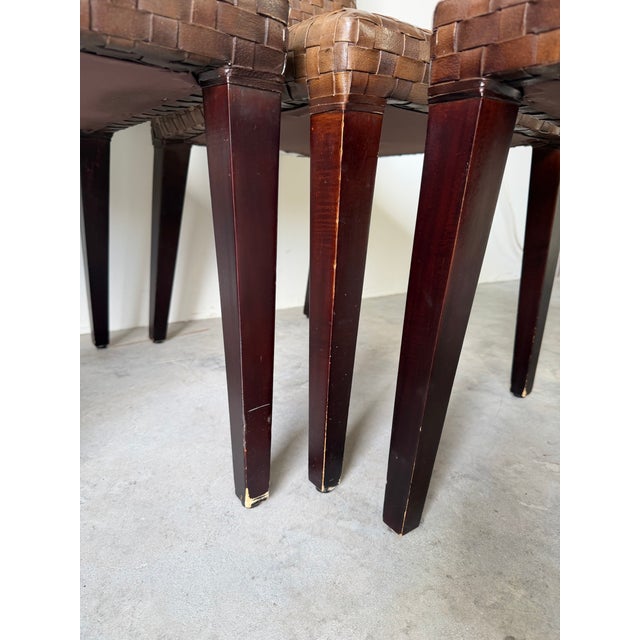 1980s 1980’s Italian Woven Leather Dining Chairs by Stone International – Set of 6 For Sale - Image 5 of 12