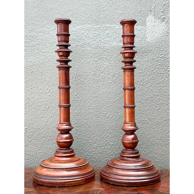 Vintage Turned Wood Candlesticks - A Pair For Sale - Image 12 of 12