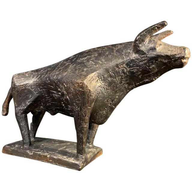 Brutalist Glazed Stoneware Bull Animal Sculpture by Mario Peruggini, 1960s For Sale - Image 13 of 13