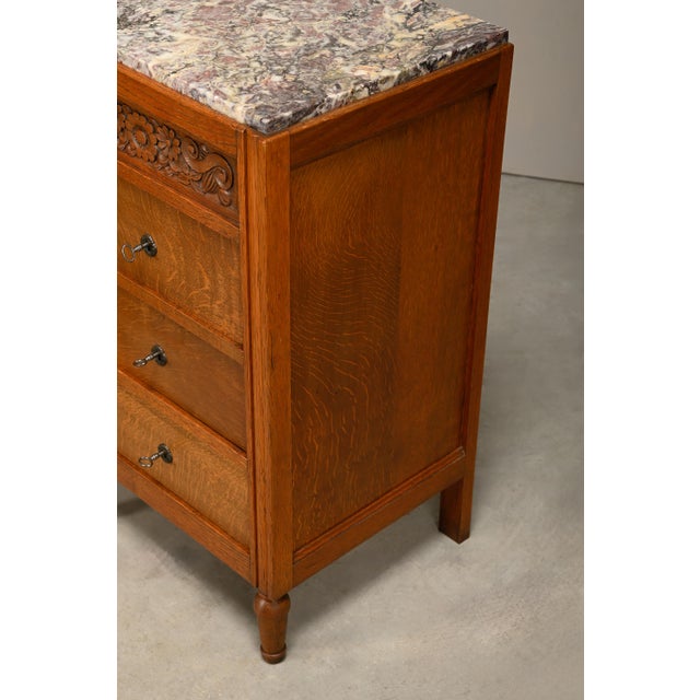 French Art Deco Nightstands in Oak and Marble, 1930s, Set of 2 For Sale - Image 17 of 18