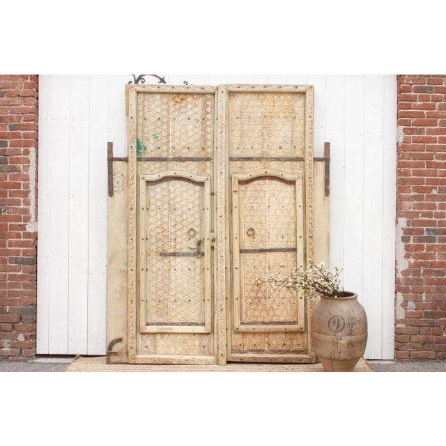 Indian Pair of Antique Rajathani Carved Doors For Sale - Image 3 of 12