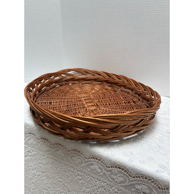Vintage Large Wicker Wood Basket Serving Tray For Sale In Sacramento - Image 6 of 7