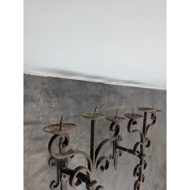 Three-Light Wrought Iron Wall Sconces, Set of 2 For Sale - Image 4 of 9