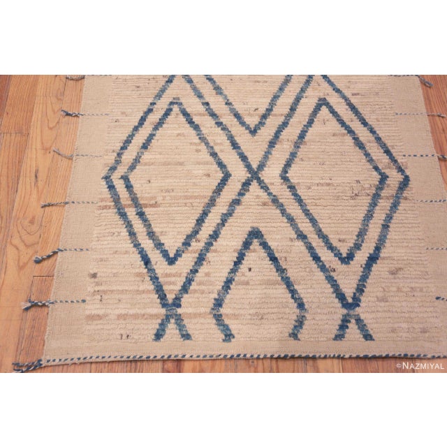 2020s Nazmiyal Collection Ivory Cream and Light Blue Modern Geometric Runner Rug For Sale - Image 5 of 7