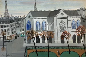 Armand Marie Guérin, Square devant l'église, Paris, Oil on Wood