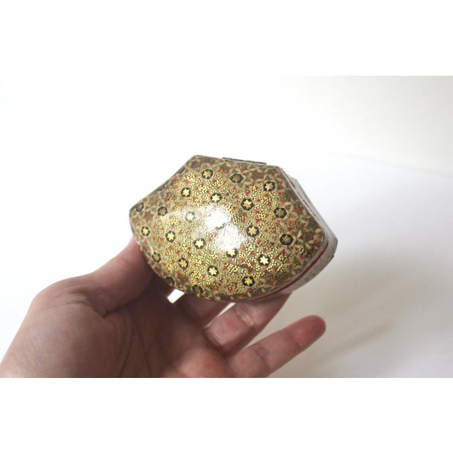 Vintage Khatam Small Jewelry Box With Bone Wood and Brass Inlay For Sale - Image 9 of 10