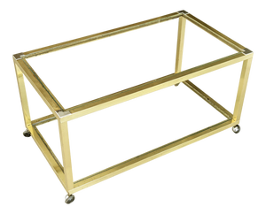 Italian Brass, Chrome Plated Metal and Glass Coffee Table with Wheels, 1970s
