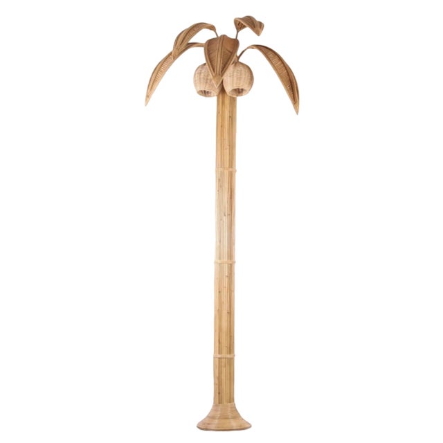 Large Rattan Palm Tree Sconce, 1980s For Sale
