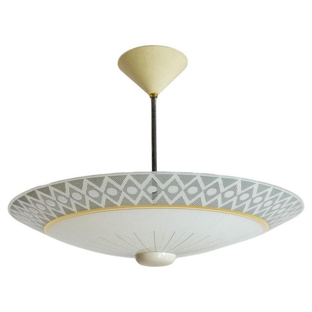 French Umbrella Pendant in Glass and Brass, 1950 For Sale - Image 11 of 11