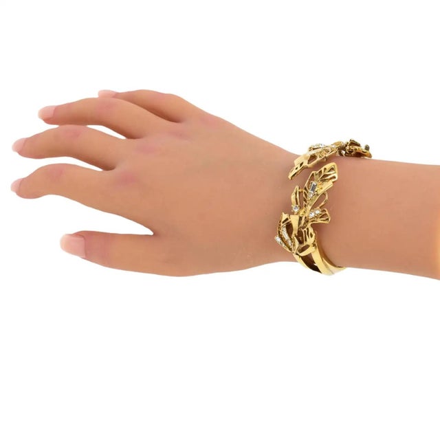 Contemporary Christian Lacroix Paris Gilt Metal Jeweled Clamper Bracelet Bangle For Sale - Image 3 of 8