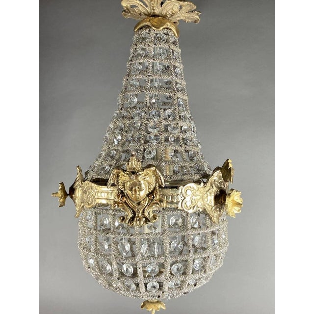 1980s French Louis XVI Gold Bronze Chandelier Ceiling Light – 1 Pc For Sale - Image 13 of 15