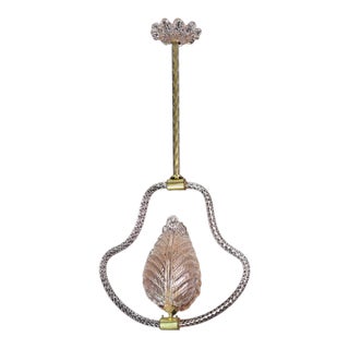 1950s Mid Century Modern Pink Leaf Murano Glass Chandelier by Barovier E Toso For Sale
