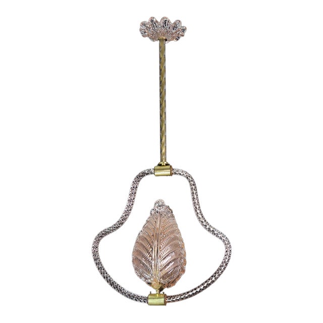 1950s Mid Century Modern Pink Leaf Murano Glass Chandelier by Barovier E Toso For Sale