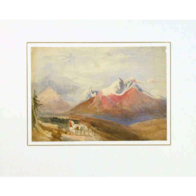 Vintage English Watercolor Landscape - Winter Peaks For Sale - Image 4 of 5